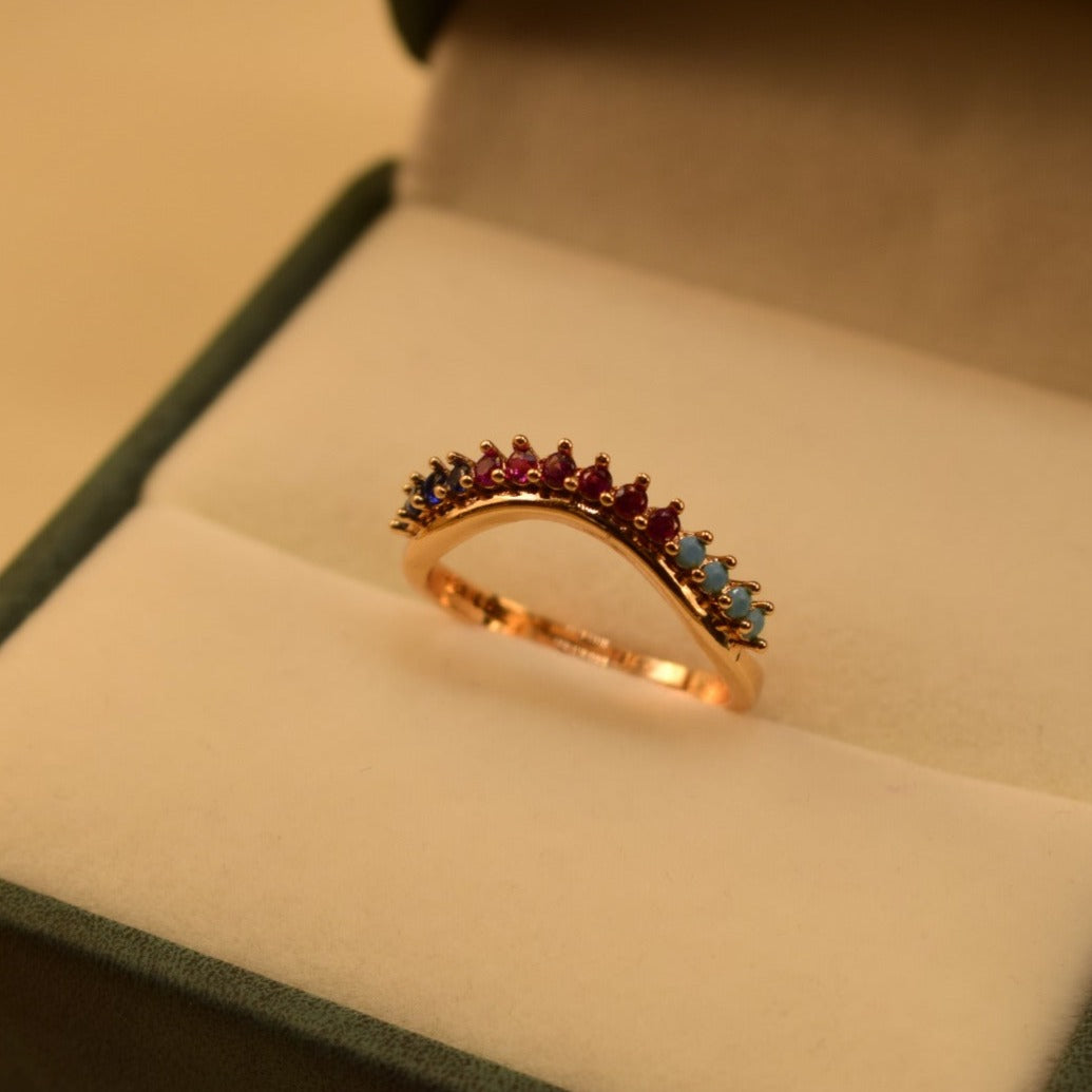 Fancy Design Golden Multicolour Stone Adjustable Ring for Girls/Women