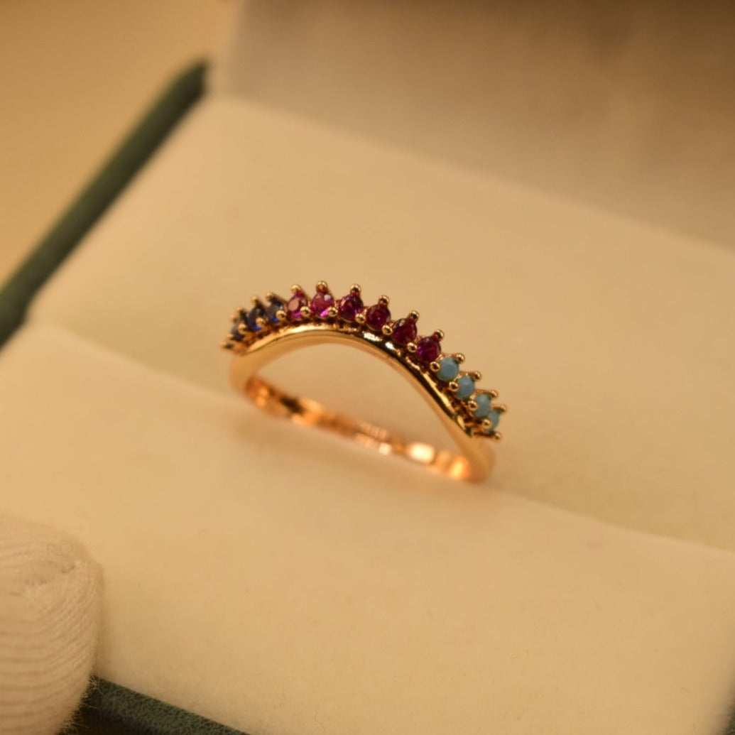 Fancy Design Golden Multicolour Stone Adjustable Ring for Girls/Women