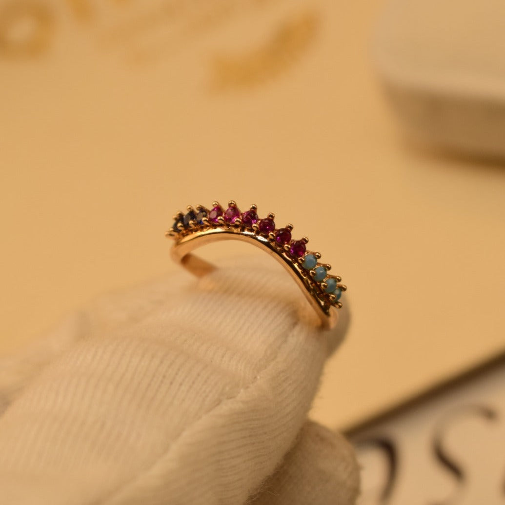 Fancy Design Golden Multicolour Stone Adjustable Ring for Girls/Women