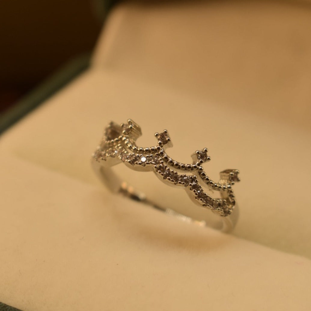 Fancy Crown Design Silver Adjustable Ring for Girls/Women