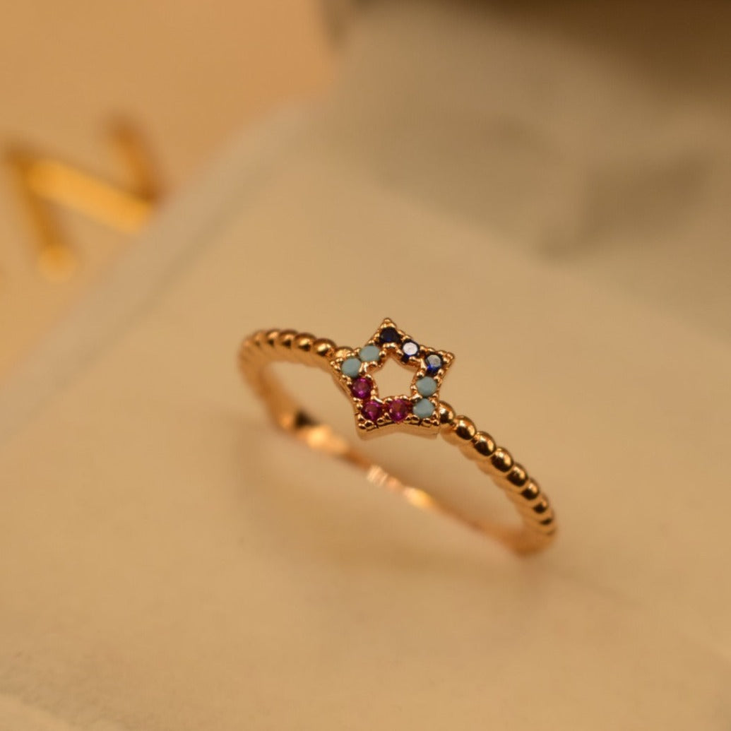 Stylish Star Design Golden Multicolour Stone Adjustable Ring for Girls/Women