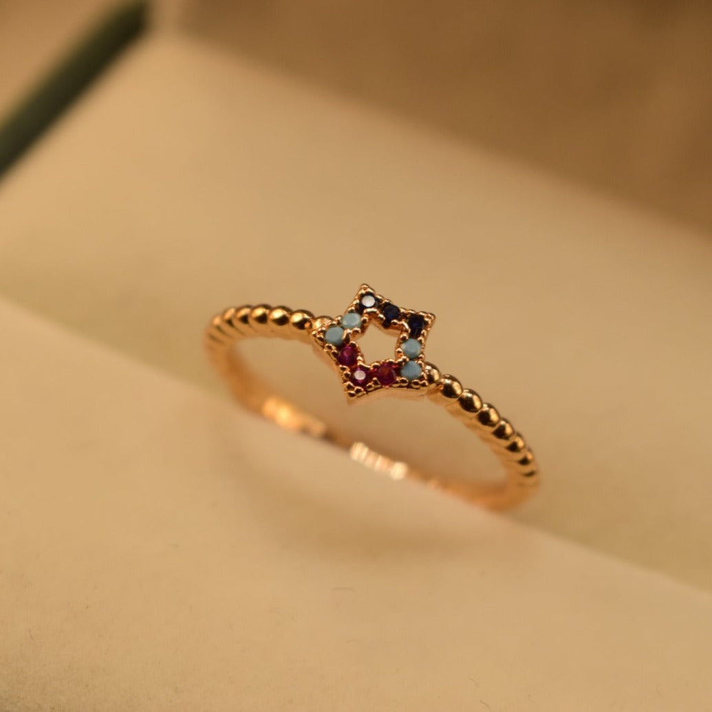 Stylish Star Design Golden Multicolour Stone Adjustable Ring for Girls/Women