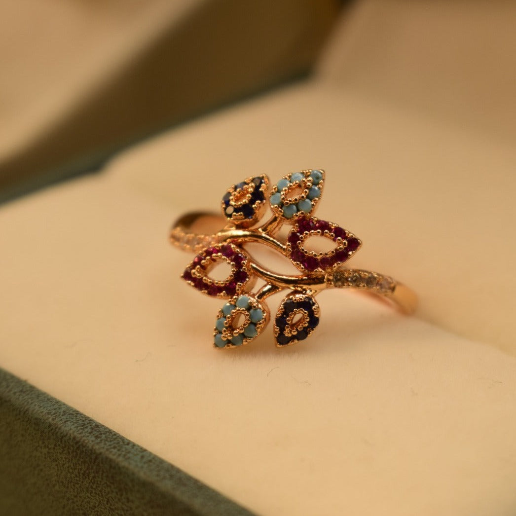 Unique Design Multi Stone Gold Plated Ring for Girls/Women