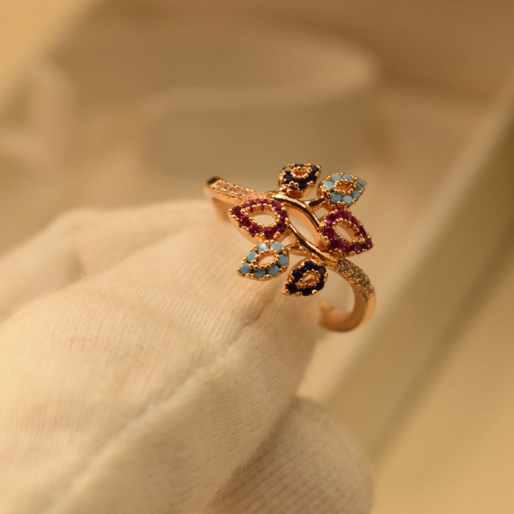 Unique Design Multi Stone Gold Plated Ring for Girls/Women