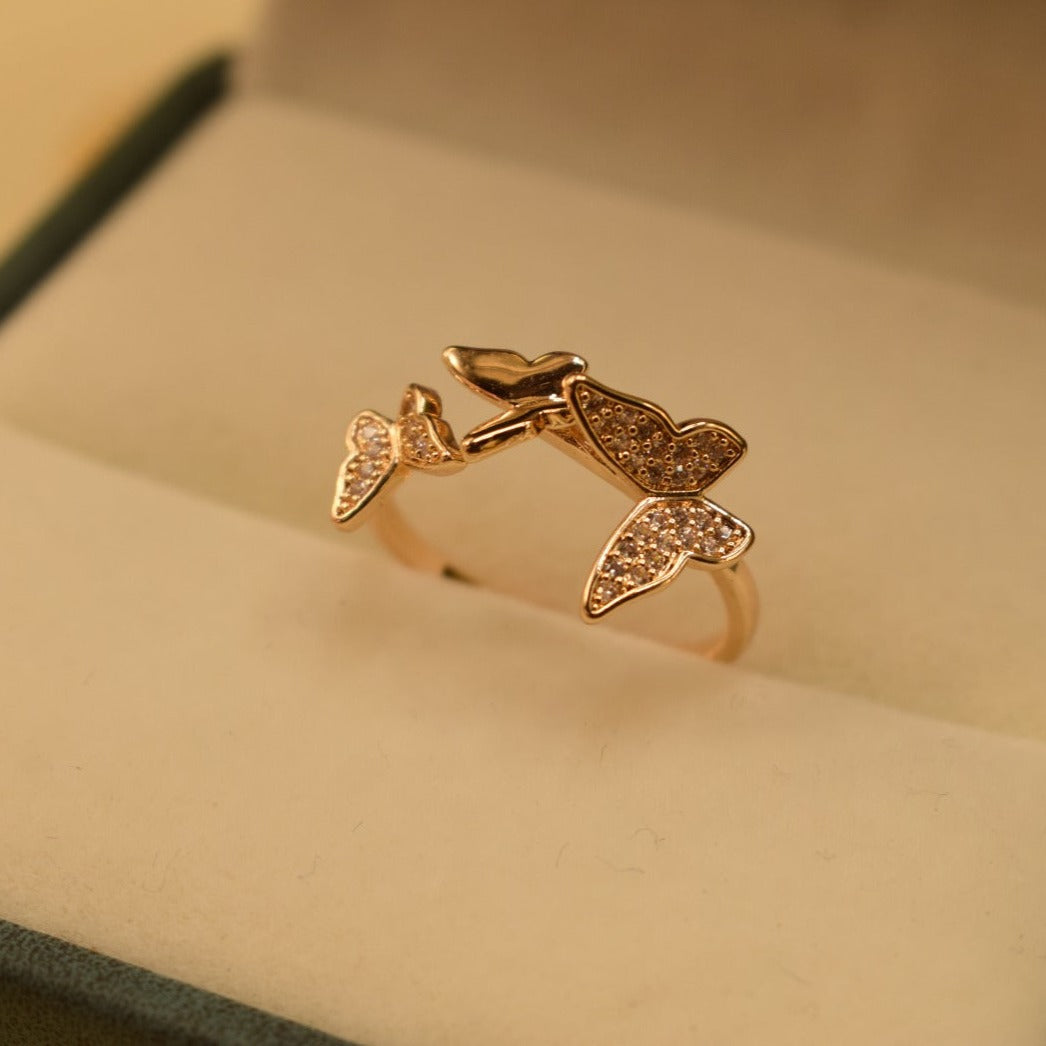 Elegant Butterfly Design Golden/Silver Stone Gold Plated Ring for Girls/Women
