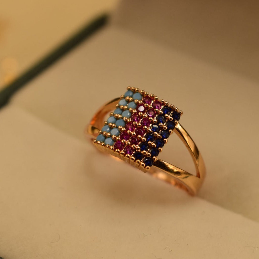 Unique Design Real Stone Gold Plated Ring for Girls/Women