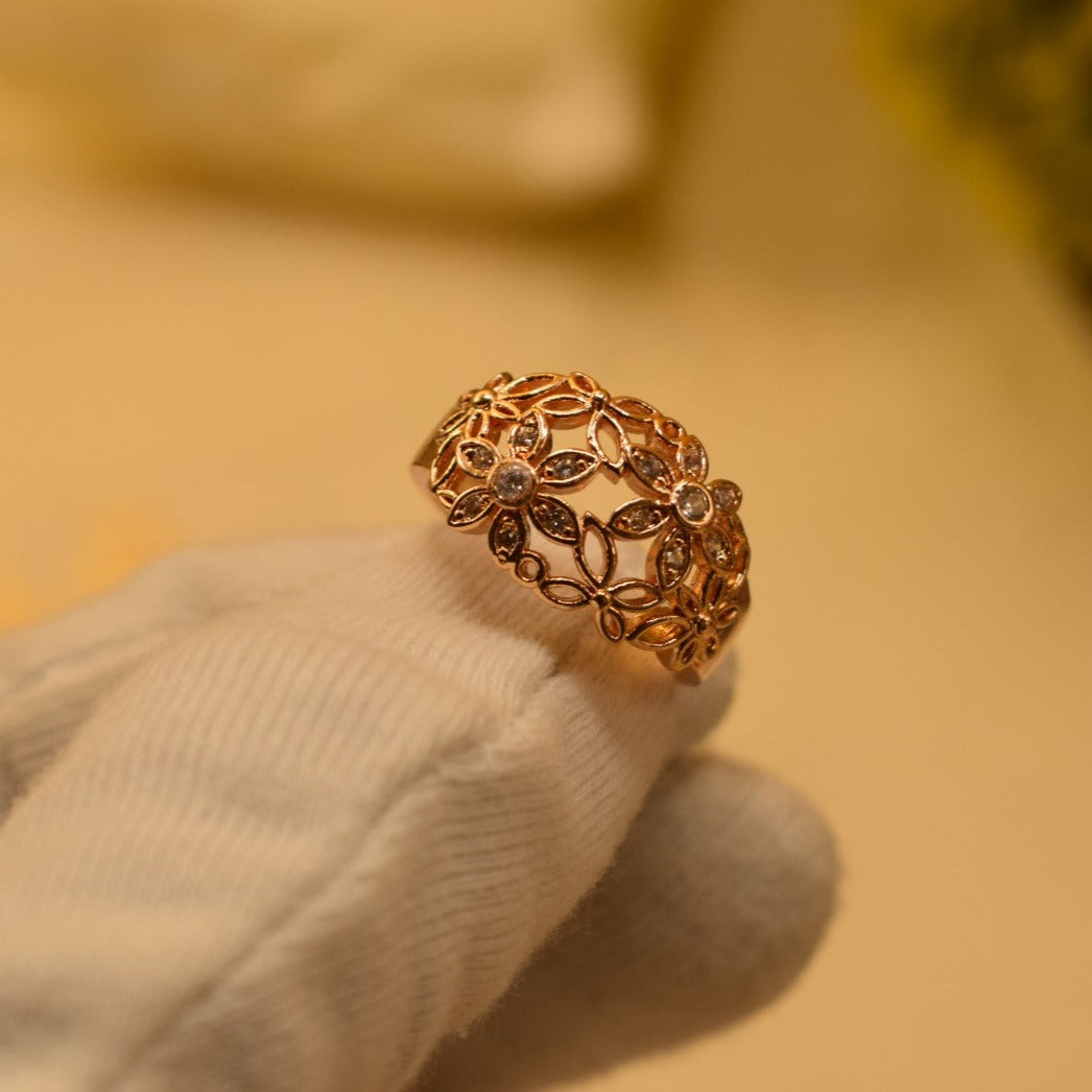 Unique Design Real Stone Gold Plated Ring for Girls/Women