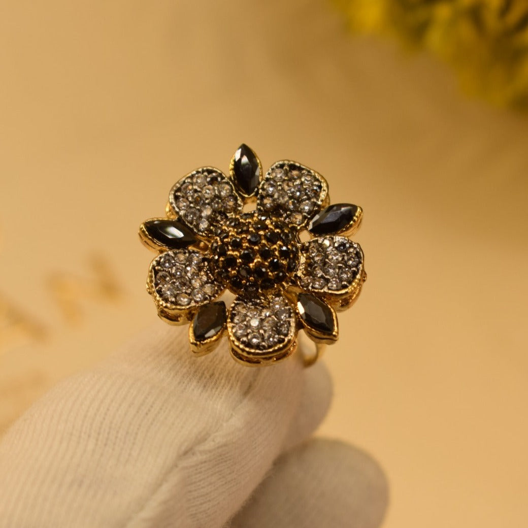 Elegant Design Real Maroon/Black Stone Gold Plated Ring for Girls/Women