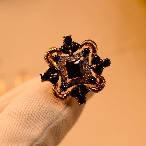 Charming Unique Design Gold Plated Real Stones Ring for Girls/Women