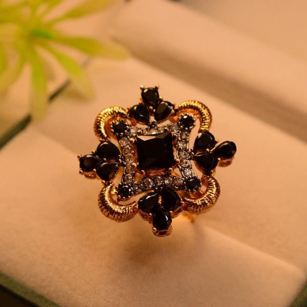Charming Unique Design Gold Plated Real Stones Ring for Girls/Women