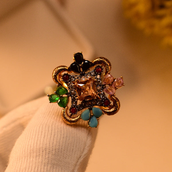 Charming Unique Design Gold Plated Real Stones Ring for Girls/Women