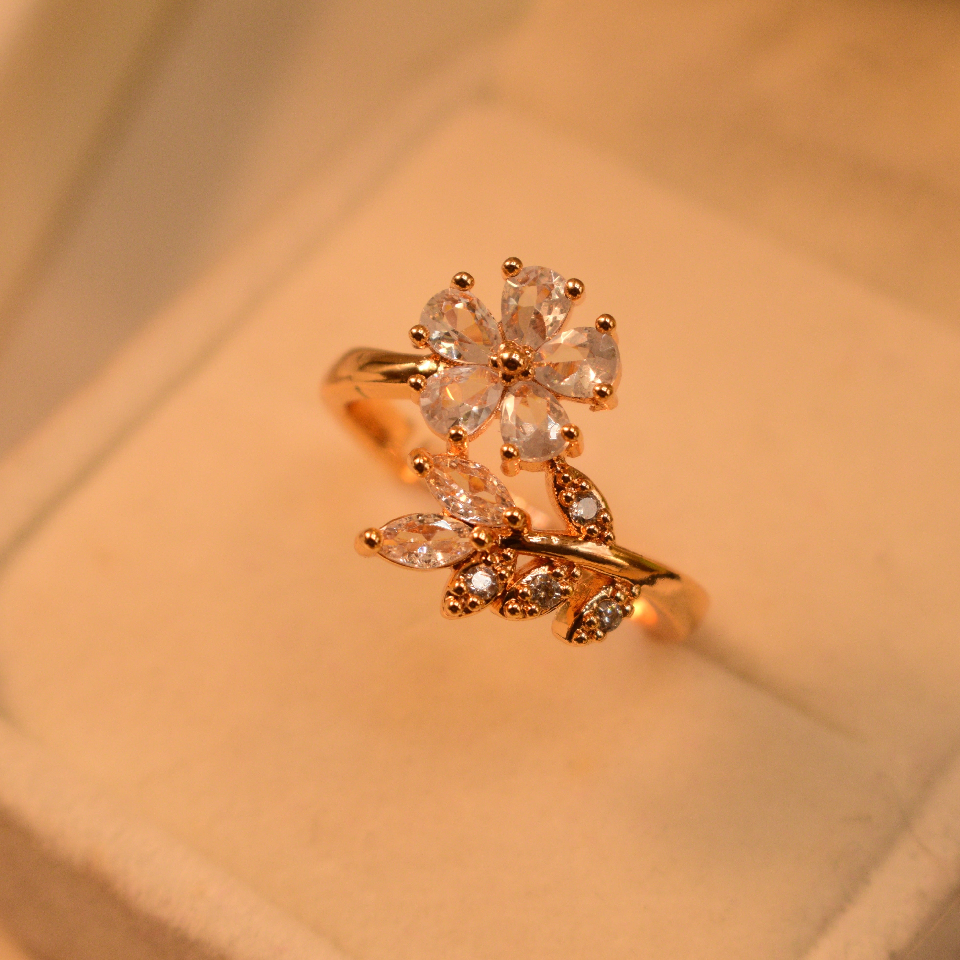 Stylish Flower Design Real Stone Ring for Girls/Women