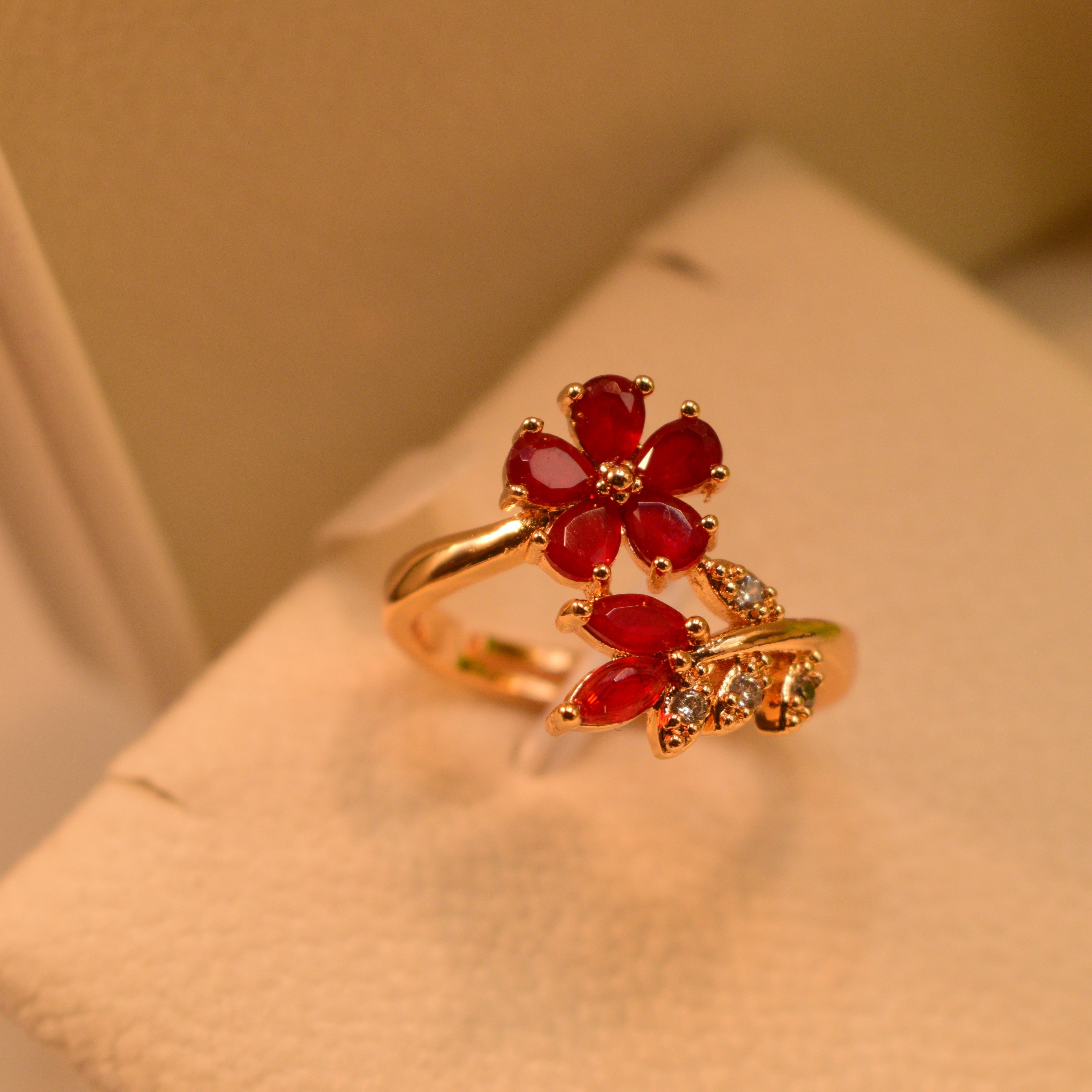 Stylish Flower Design Real Stone Ring for Girls/Women