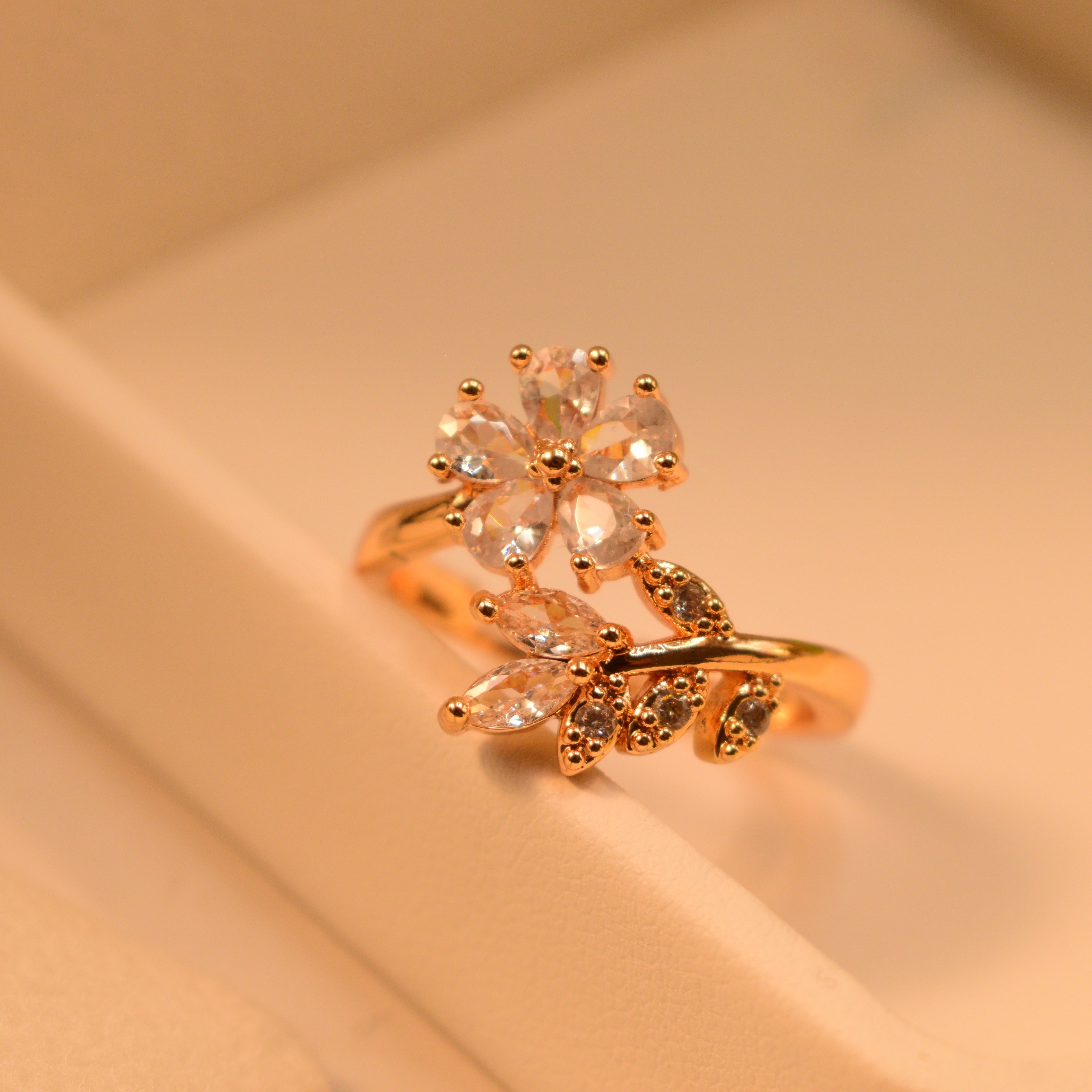 Stylish Flower Design Real Stone Ring for Girls/Women