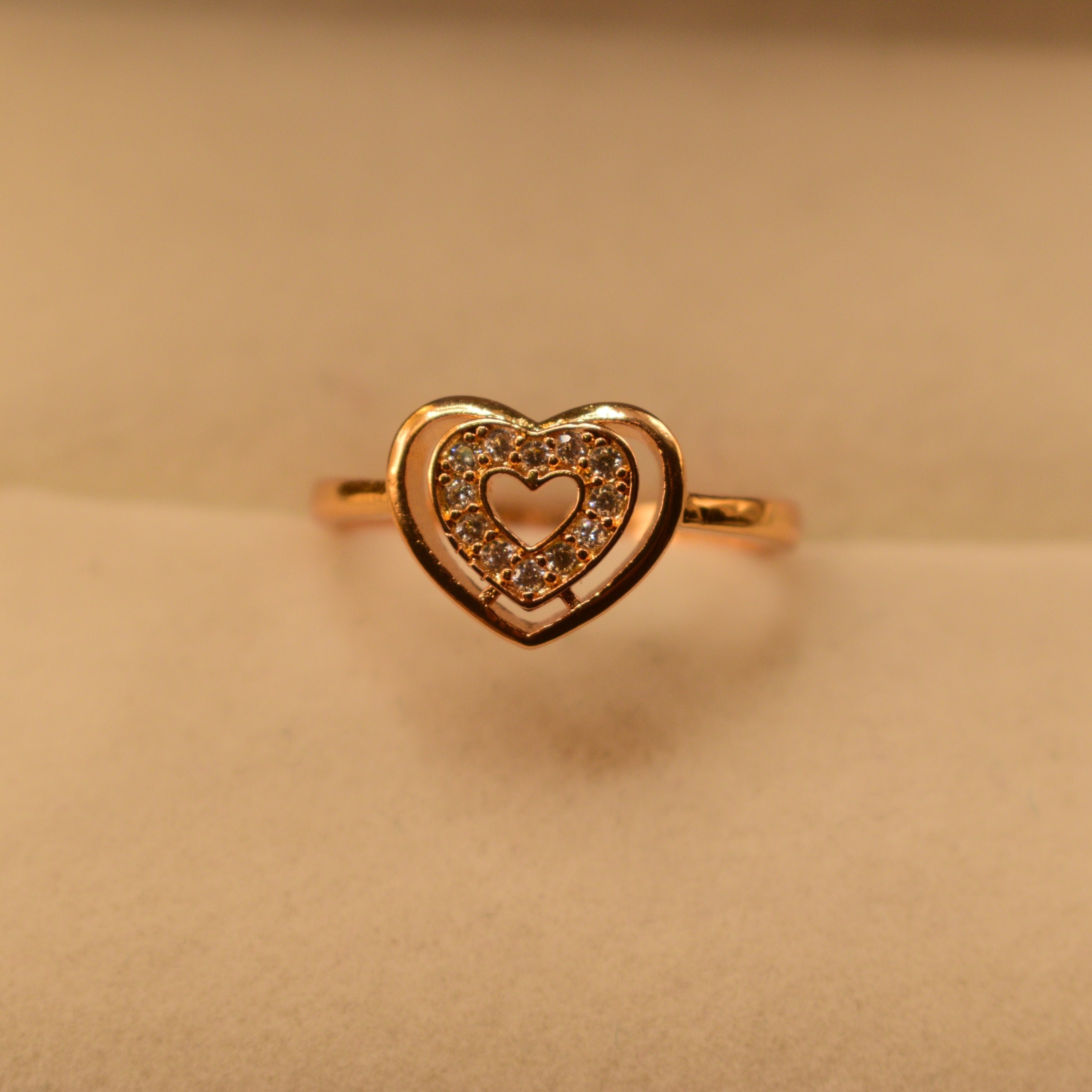 Heart Shaped Gold Plated Crystal Stones Ring for Girls/Women