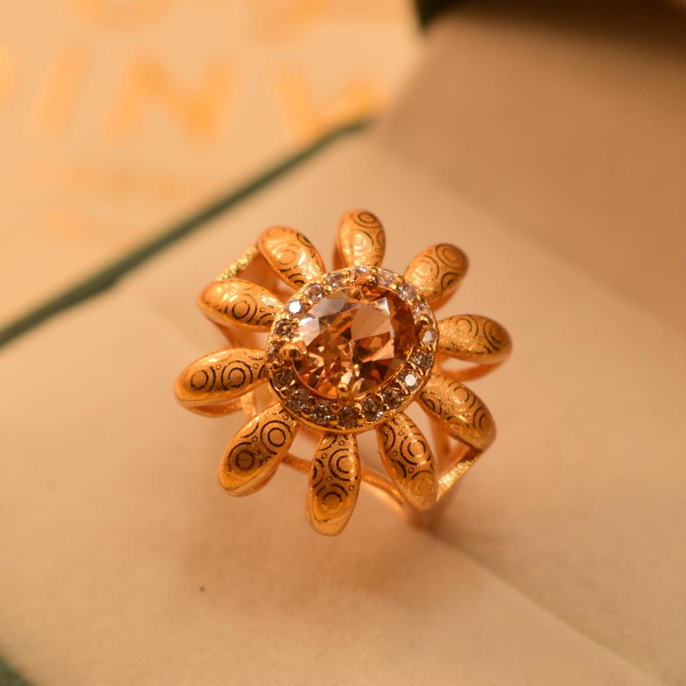 Sunflower Design Real Stone 24K Gold Plated Ring for Girls/Women