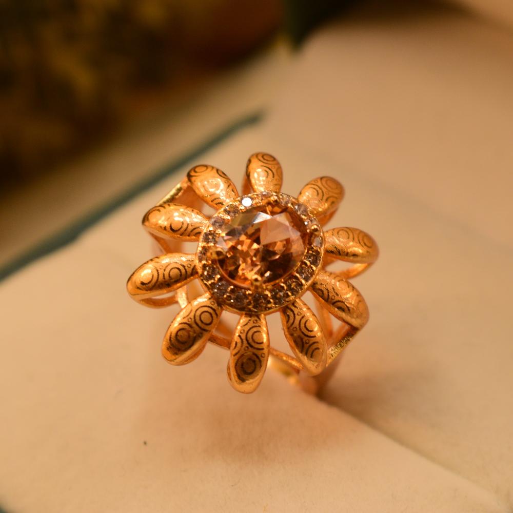 Sunflower Design Real Stone 24K Gold Plated Ring for Girls/Women
