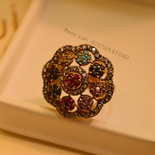Luminous Flower Design Real Stones Gold Plated Ring For Girls/Women