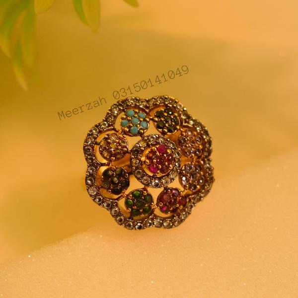 Luminous Flower Design Real Stones Gold Plated Ring For Girls/Women