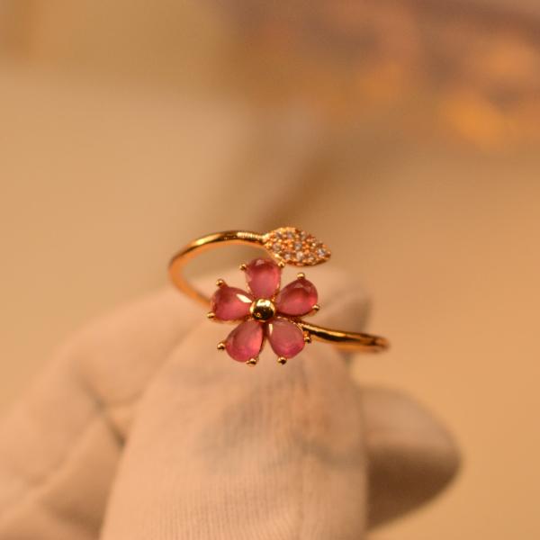 Stylish Flower Design Real Stone Gold Plated Ring For Girls/Women