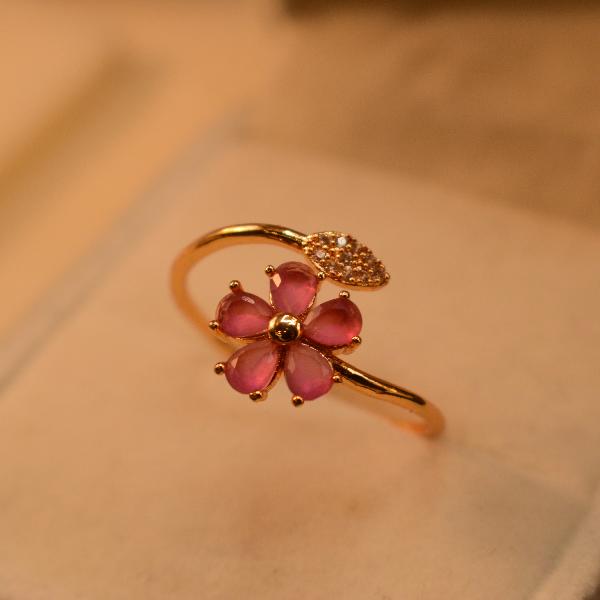 Stylish Flower Design Real Stone Gold Plated Ring For Girls/Women