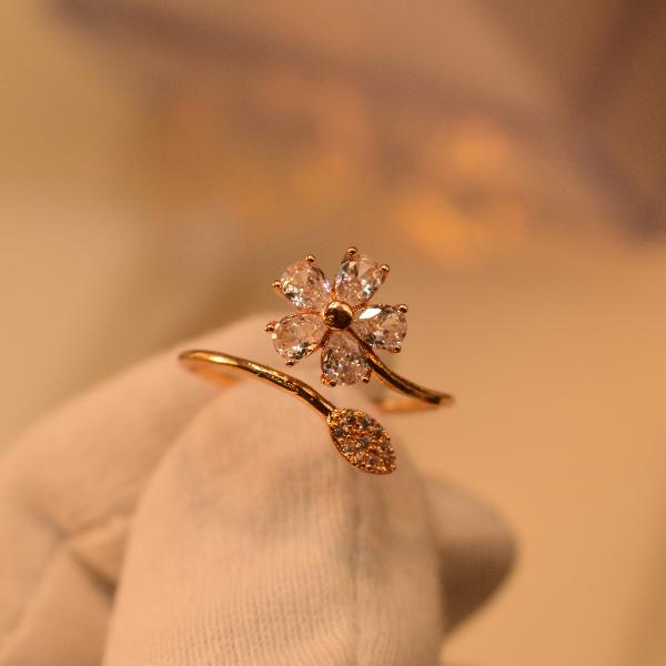 Stylish Flower Design Real Stone Gold Plated Ring For Girls/Women