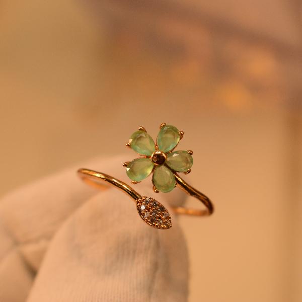 Stylish Flower Design Real Stone Gold Plated Ring For Girls/Women