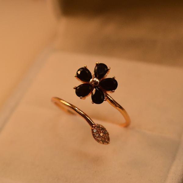Stylish Flower Design Real Stone Gold Plated Ring For Girls/Women