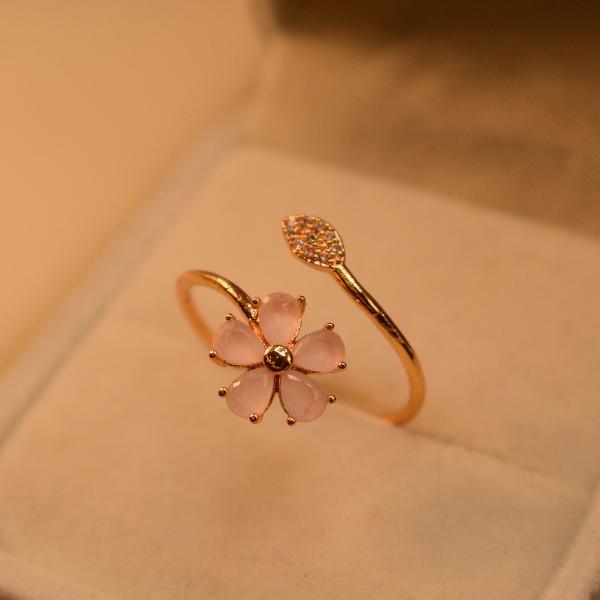 Stylish Flower Design Real Stone Gold Plated Ring For Girls/Women