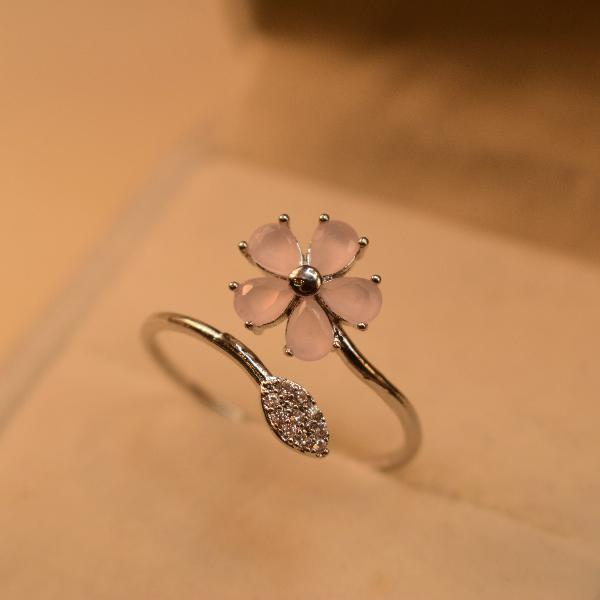 Fancy Flower Design Real Stone Silver Ring For Girls/Women