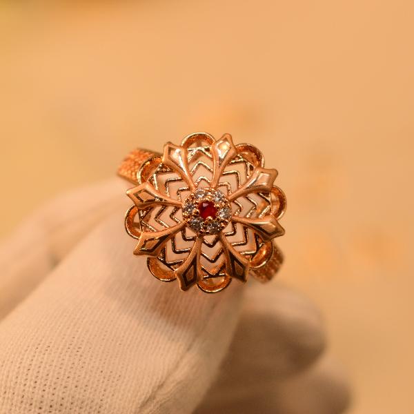 Fancy Unique Design Real Stones Gold Plated Ring For Girls/Women