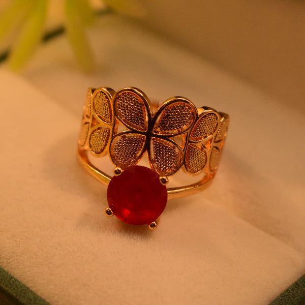 Elegant Butterfly Design Gold Plated Real Stone Ring For Girls/Women