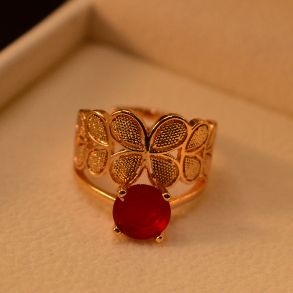 Elegant Butterfly Design Gold Plated Real Stone Ring For Girls/Women