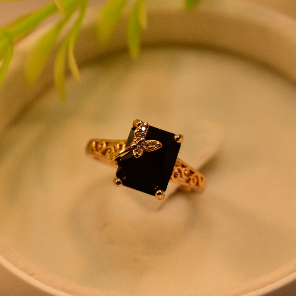 Elegant Butterfly Design Gold Plated Real Stones Ring For Girls/Women