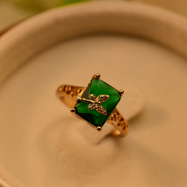 Elegant Butterfly Design Gold Plated Real Stones Ring For Girls/Women