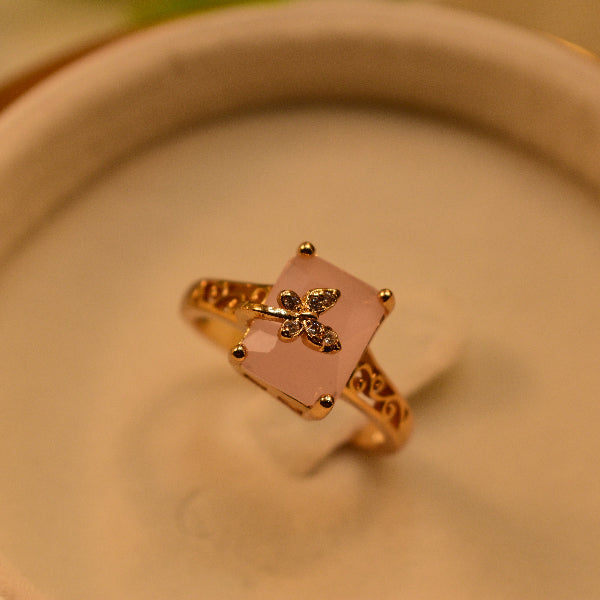 Elegant Butterfly Design Gold Plated Real Stones Ring For Girls/Women