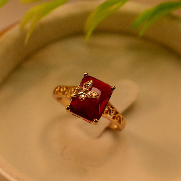 Elegant Butterfly Design Gold Plated Real Stones Ring For Girls/Women
