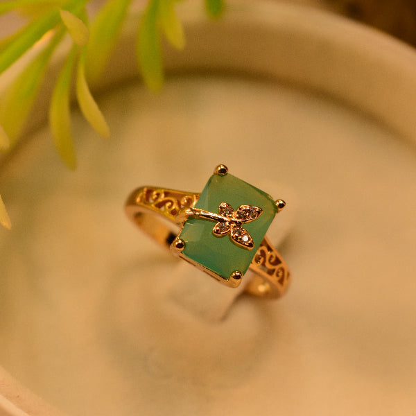 Elegant Butterfly Design Gold Plated Real Stones Ring For Girls/Women