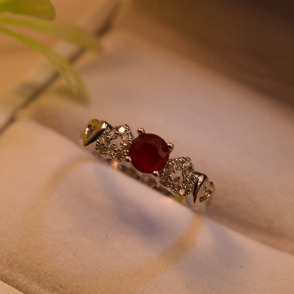 Stylish Heart Design Silver Plated Real Stones Ring For Girls/Women