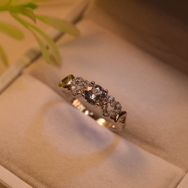 Stylish Heart Design Silver Plated Real Stones Ring For Girls/Women