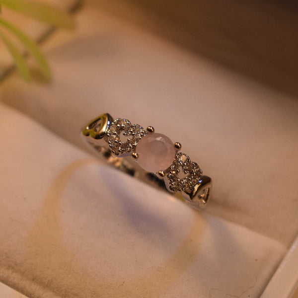 Stylish Heart Design Silver Plated Real Stones Ring For Girls/Women