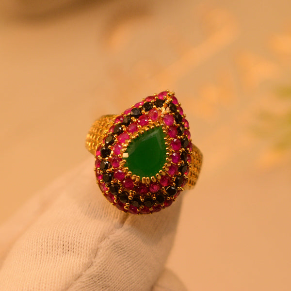 Stylish Unique Design Gold Plated Real Stones Ring For Girls/Women