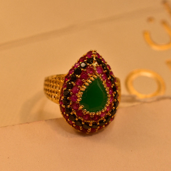 Stylish Unique Design Gold Plated Real Stones Ring For Girls/Women