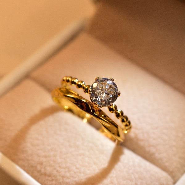Luxury Unique Design Gold Plated Real Stone Ring For Girls/Women