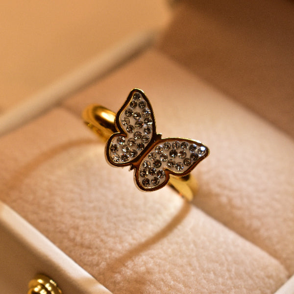 Charming Butterfly Design Gold Plated Crystal Stones Ring For Girls/Women
