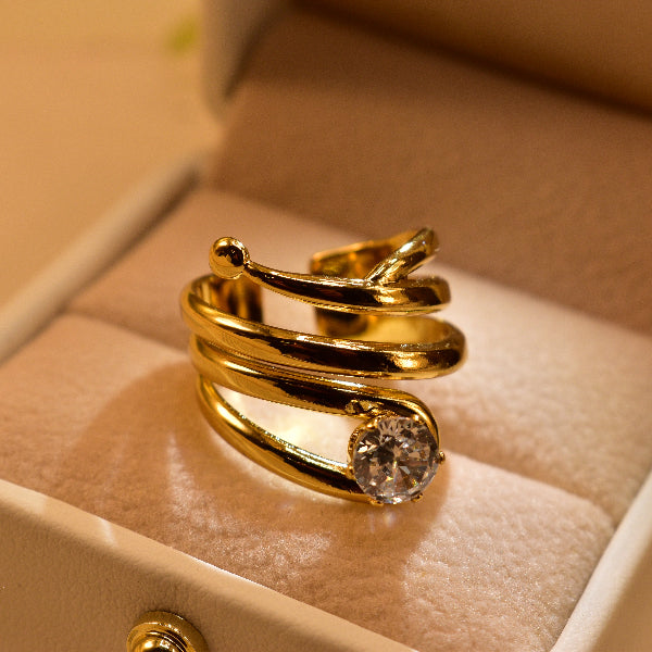 Stylish Unique Design Gold Plated Crystal Stone Ring For Girls/Women