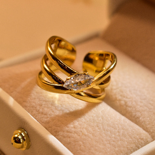 Lumimous Unique Design Gold Plated Crystal Stone Ring For Girls/Women