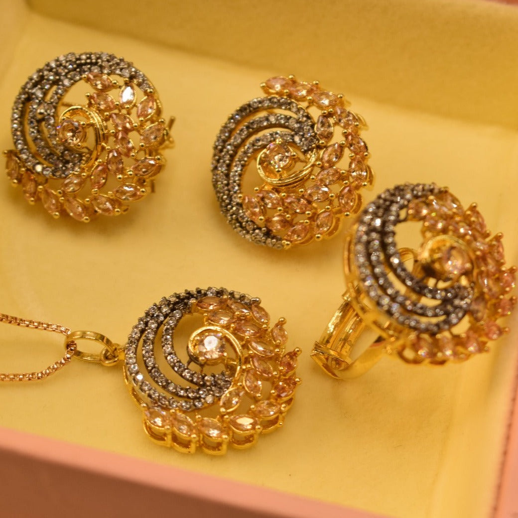 Elegant Fancy Golden Flower Zircon Necklace Sets for Girls/Women