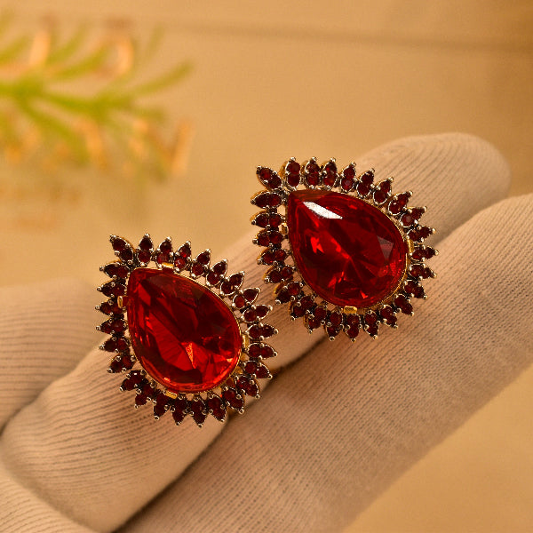 Charming Unique Design Gold Plated Real Stones Earrings For Girls/women