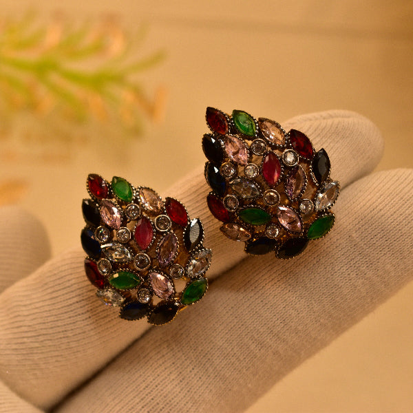 Dazzling Unique Design Gold Plated Real Stones Earrings For Girls/women